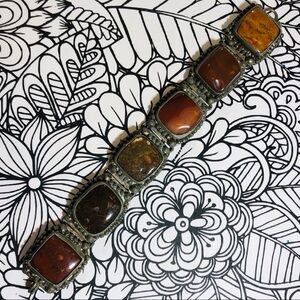 Vintage 80’s stone link bracelet jasper agate
